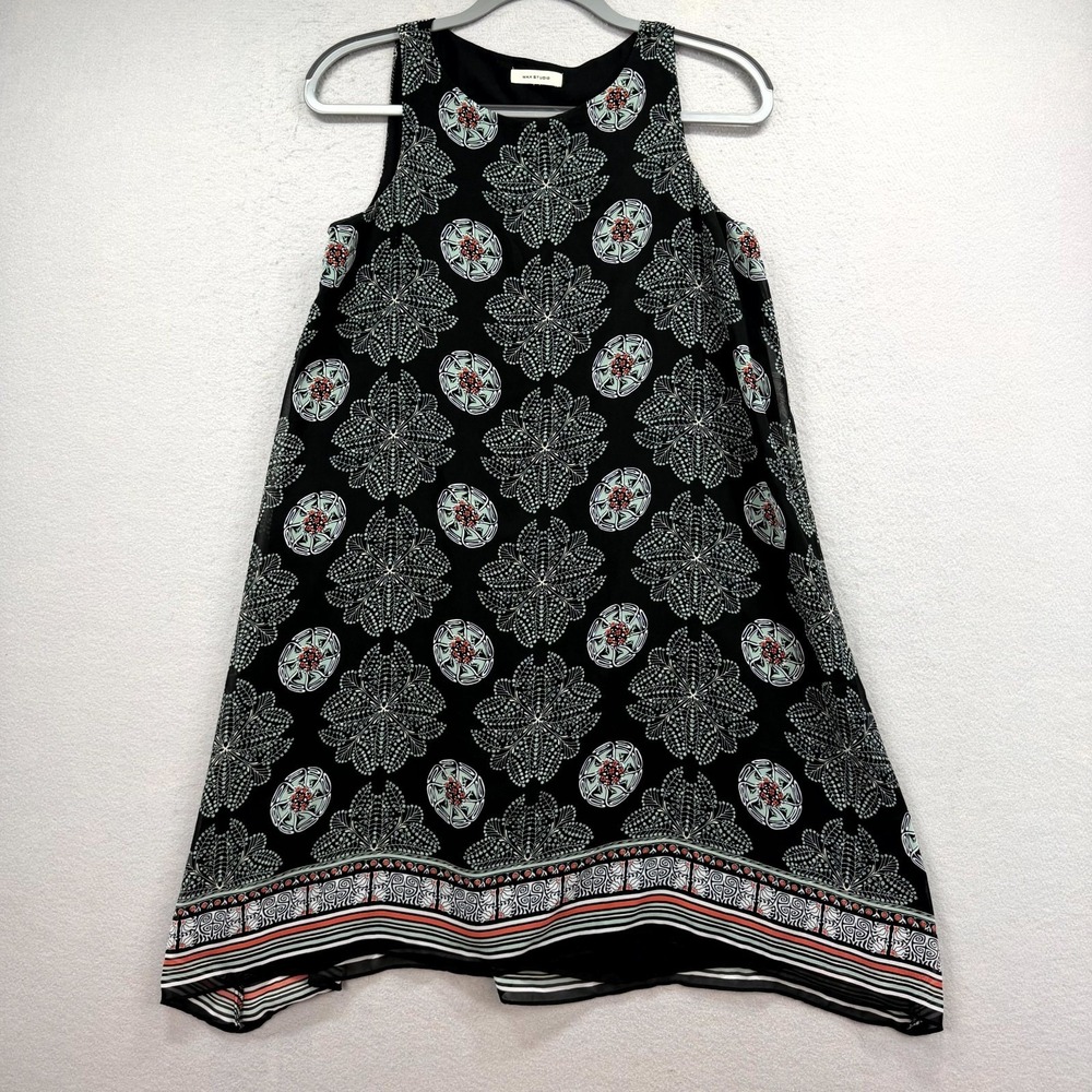 Max Studio Mini Tank Dress Women Small Black Green Geometric Mandala Summer Wear